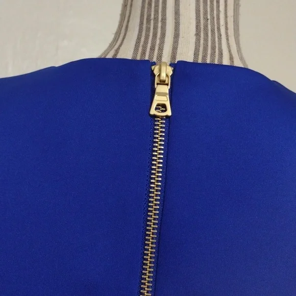 Milly Blue Fit & Flare Sleeveless Dress Exposed Goldtone Back Zip Size 4 - Picture 4 of 11